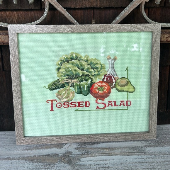 Tossed Salad Framed Vintage Cross-Stitch Art - Picture 1 of 7